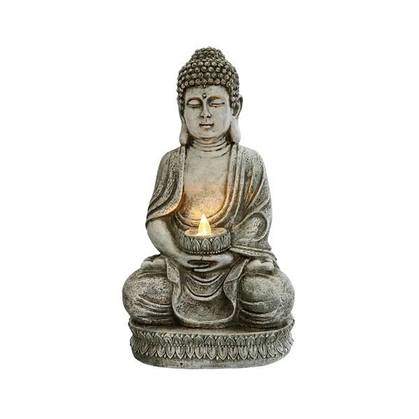

Meditating Sitting Buddha Solar Lights Outdoor Garden Patio Statue Light Decor Grey