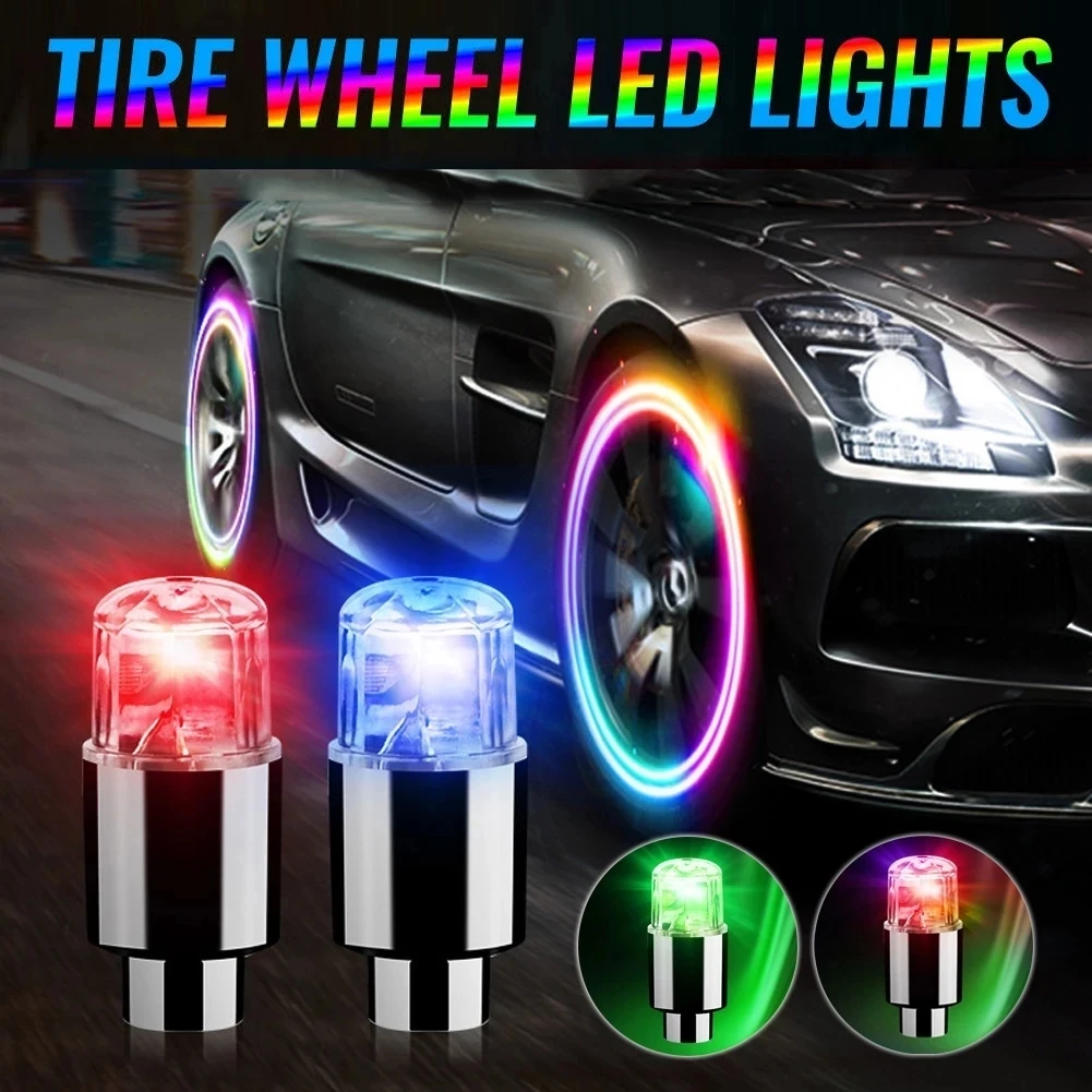 

2PCS Car Wheel LED Light Motocycle Bike Light Tire Valve Cap Decorative Lantern Lights Tire Valve Cap Flash Spoke Neon Lamp