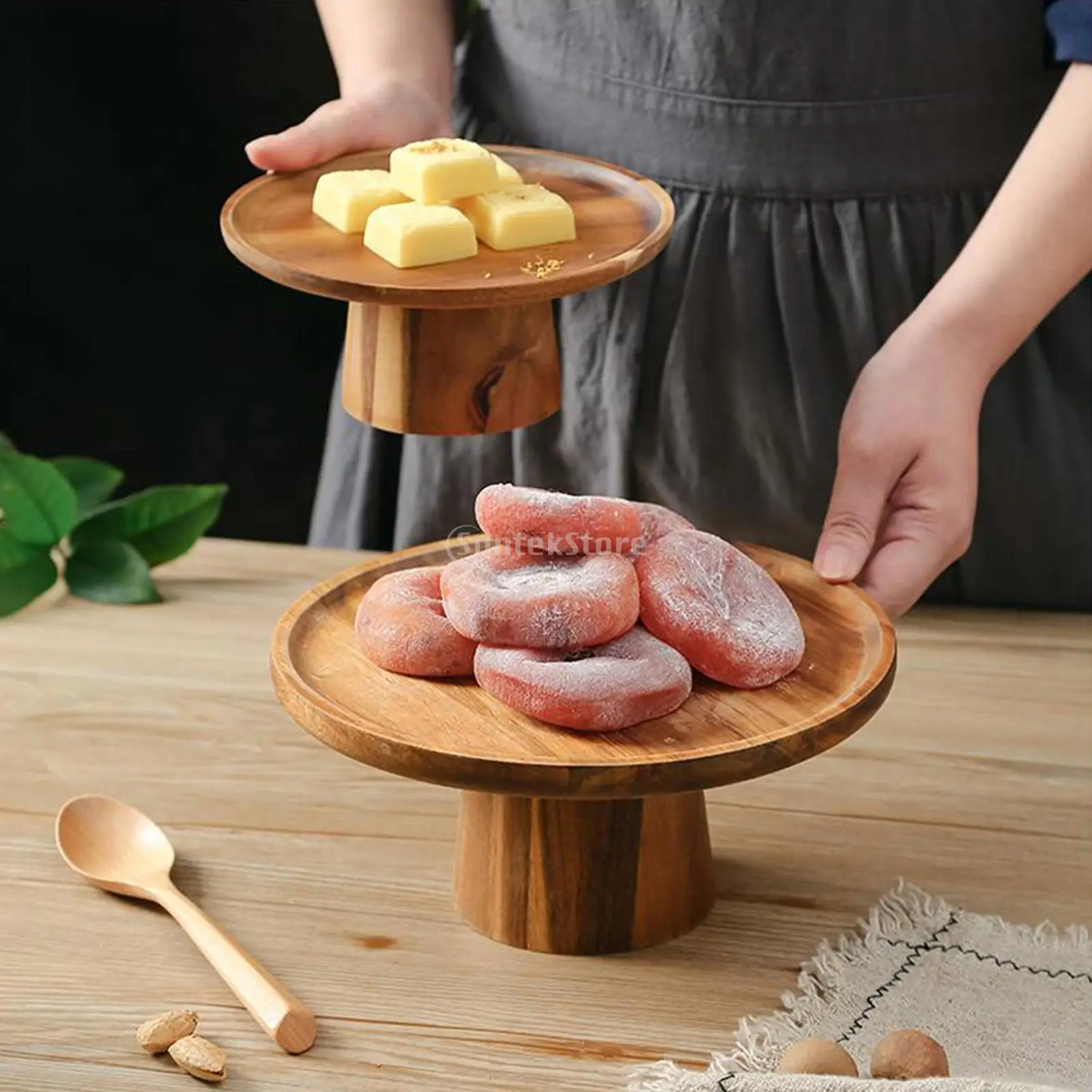 

Wooden Tray High-Footed Cake Plate Household Cake Pedestal Stand for Sushi,Dessert,Fruit Snack Display