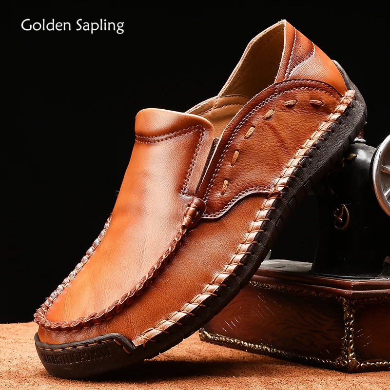 Лоферы мужские из натуральной кожи на плоской подошве без застежки