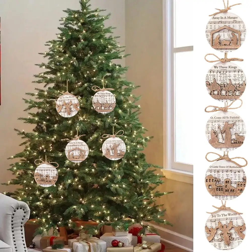 5 шт. деревянный рождественский подвесной орнамент музыкальные поделки декор