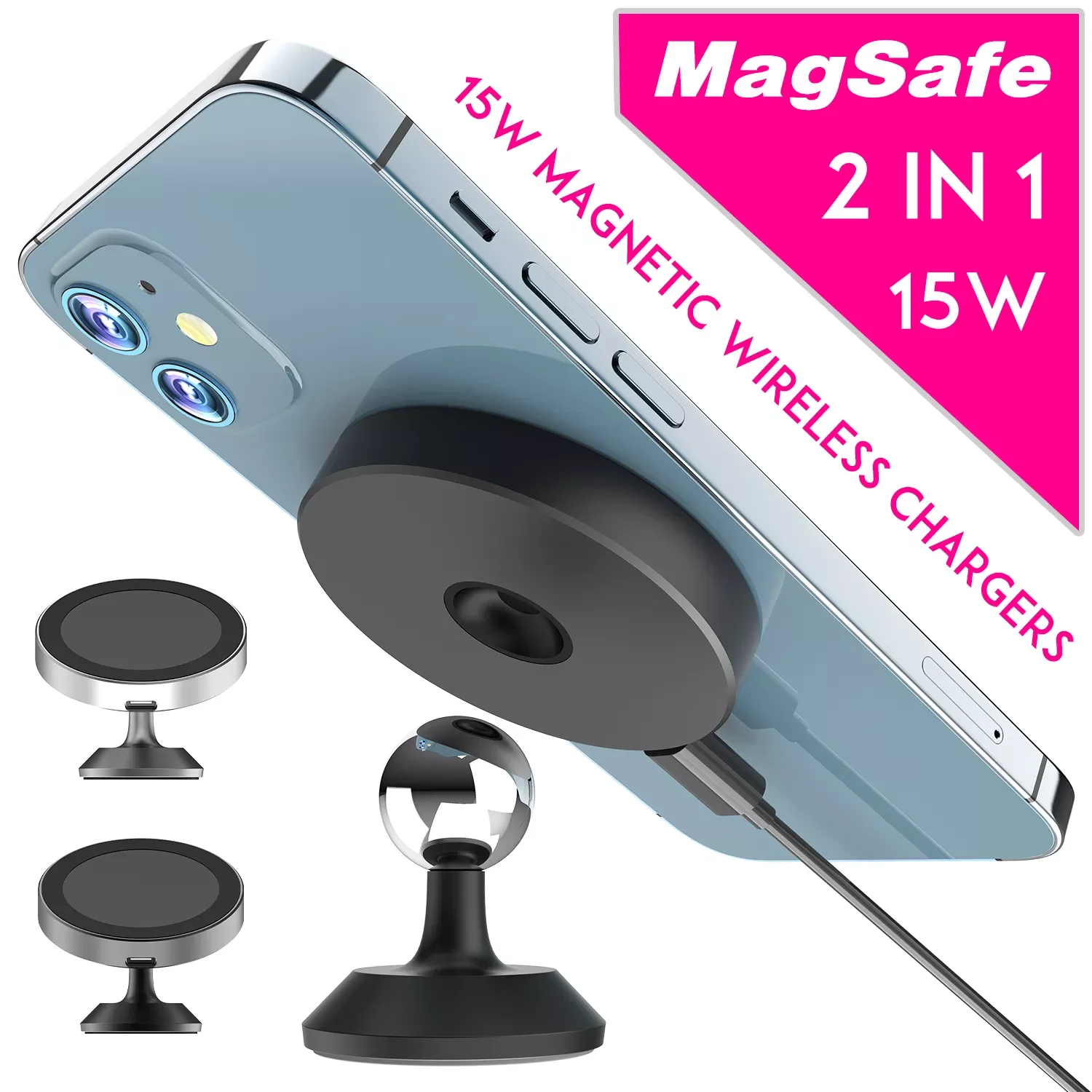 

15W Magnetic Wireless Charger Qi 3 in 1 mag Wireless Car Charger For iPhone 13 12 Pro Max Samsung Huawei Xiaomi