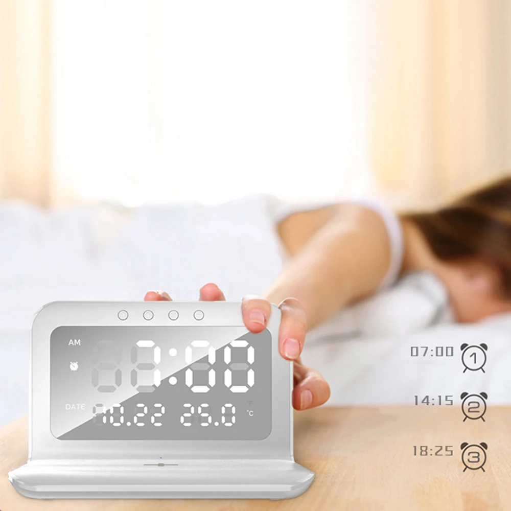 

3 в 1 Беспроводное зарядное устройство 15 Вт электронный календарь телефон многофункциональный будильник термометр для iPhone Xiaomi Беспроводное...