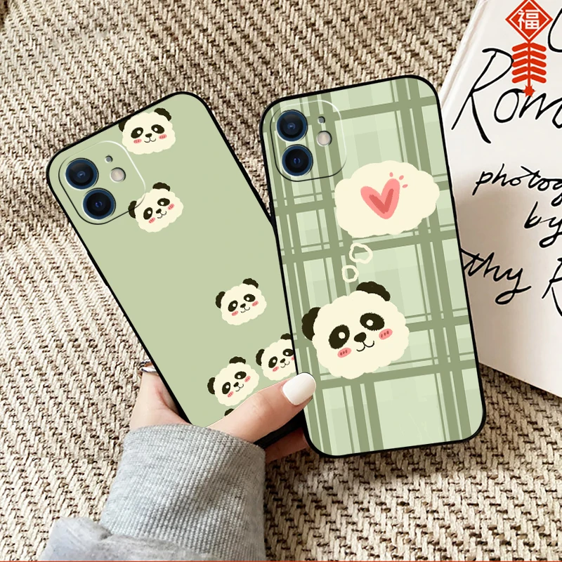 

Cartoon Cute Panda Bear Phone Case For Funda iPhone 13 12 11 Pro Max Mini X XR XS Max SE 2020 6 6s 7 8 Plus Soft Black Carcasa