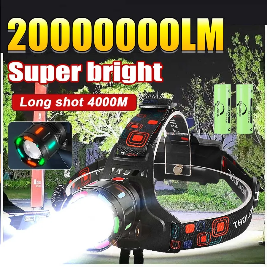 Сильный свет светодиодной фары 20000000 lm Мощный налобный фонарь Long Shot 4000 м