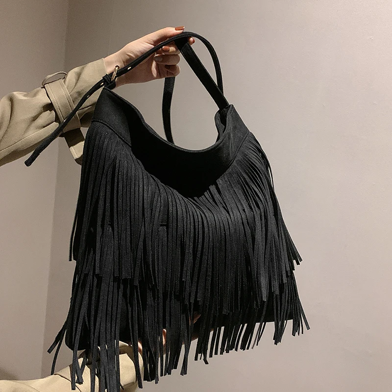 Bohemian Brown Personality Handbag for Women 2023 Summer women's Bag Large capacity retro shoulder crossbody Tassel bags purse