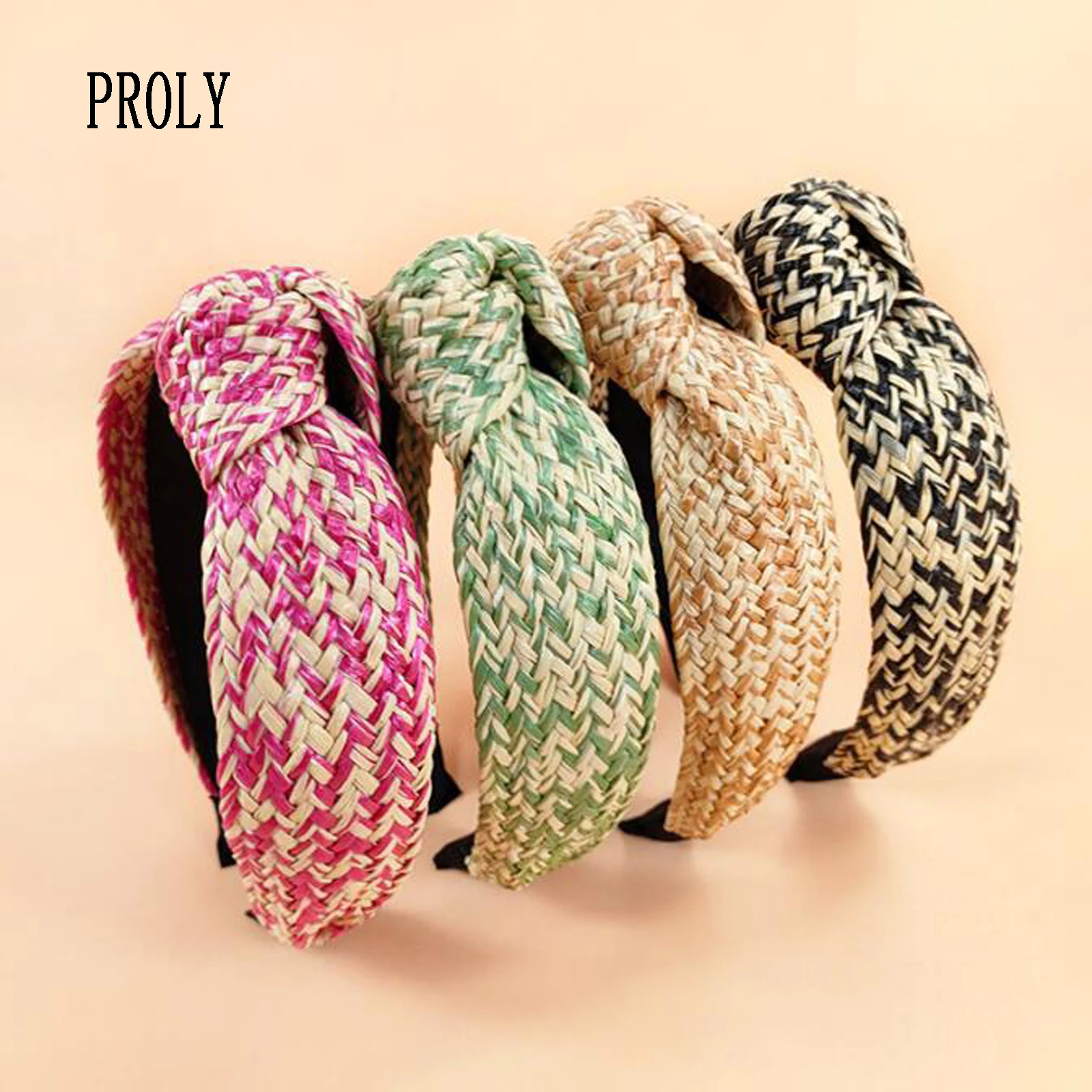 

PROLY New Fashion Women Headband Raffia Pressed Knotted Hairband Adult Center Knot Bohemia Turban Hair Accessories