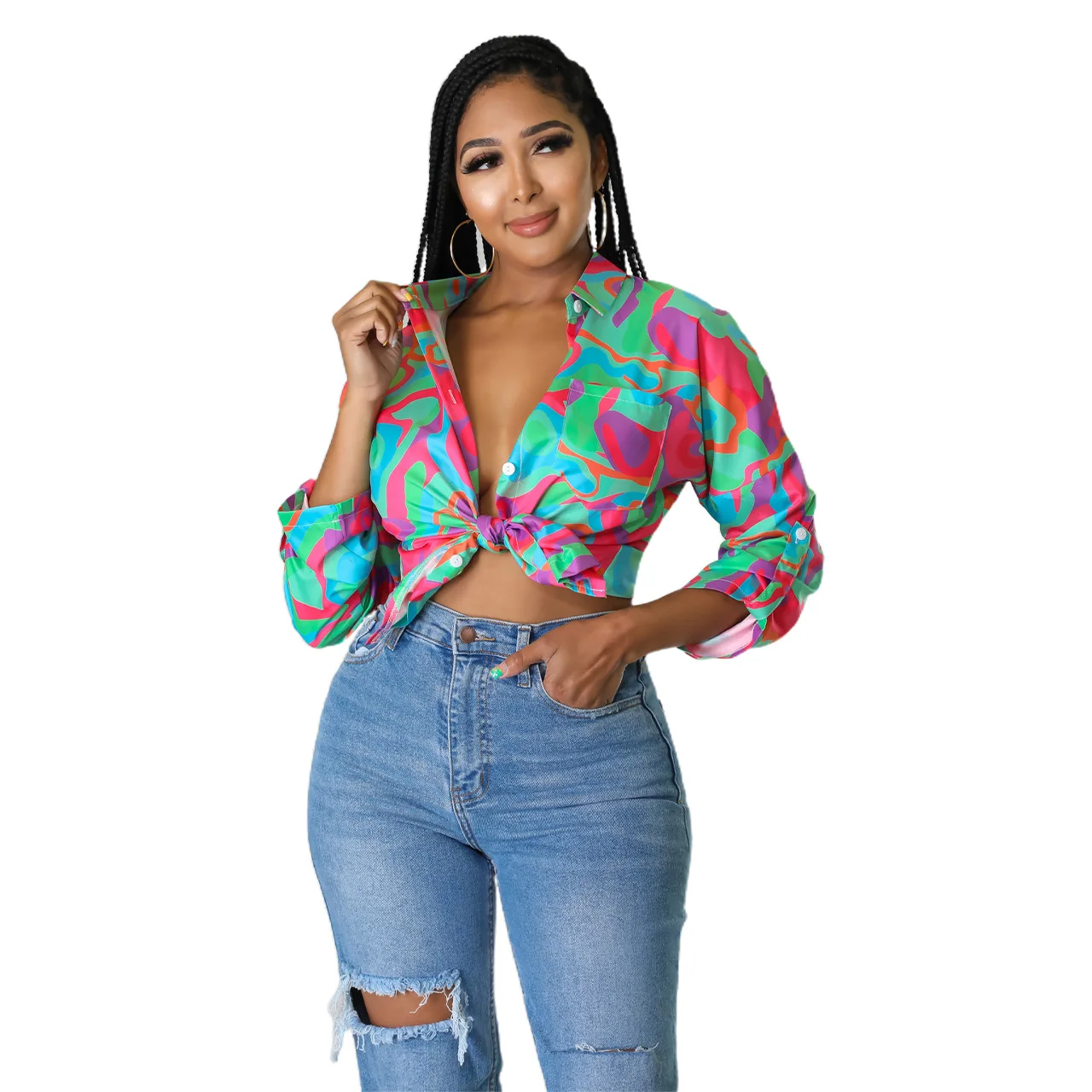 

Sexy Print Baggy Blouses For Women Party Clubwear Loose Cardigan Long Sleeve Button Up Shirts Evening Nightclub Tops And Blouses