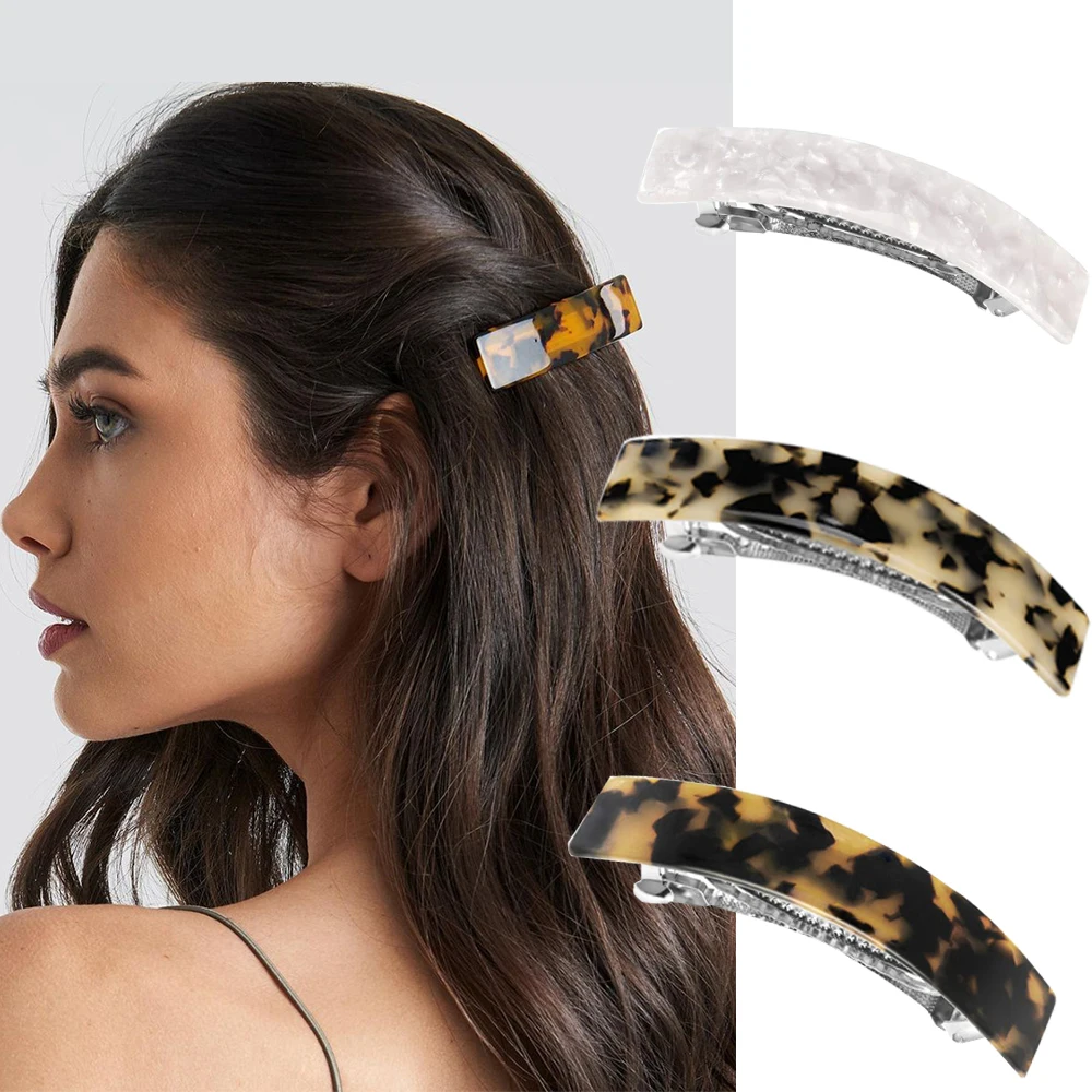 

Vintage Leopard Print Acetate Spring Clip Elegant Women Geometric Barrette Back Head Hair Grips Tortoiseshell Claw Hair Accessor