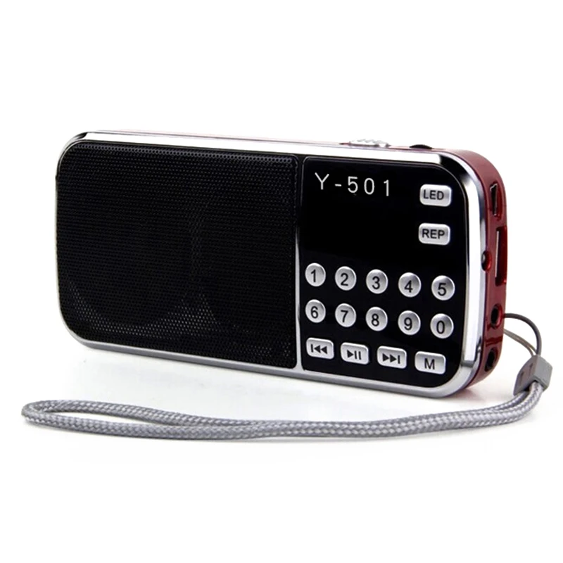 

Mini Portable Y-501 FM Radio Digital Support TF Card USB AUX Portable LED Flashlight Audio Music Player Speaker for Mobile Phone