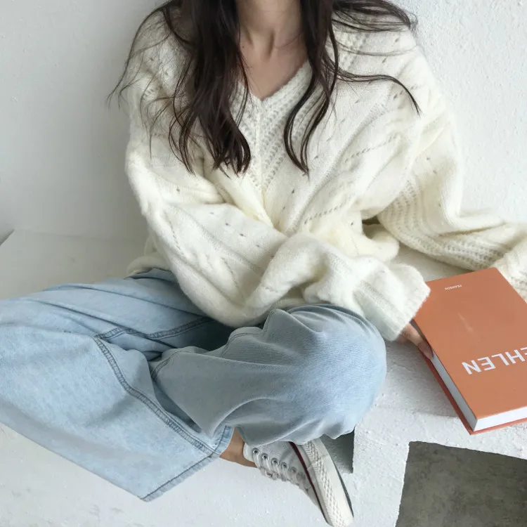 Новый зимний свитер женский пуловер топы для девочек Винтажный Длинный Рукав