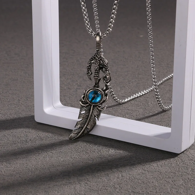 

Vintage Evil Eye Necklace for Men Women Hip Hop Stainless Steel Chain Necklaces Dragon Claw Feather Pendant Necklace Jewelry