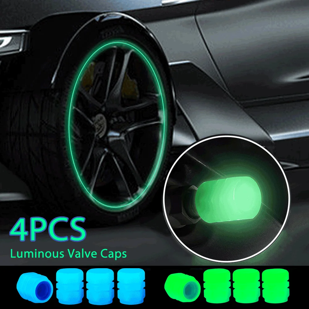 

4PCS Luminous Valve Caps Fluorescent Night Glowing Car Motorcycle Bicycle Bike Wheel Tyre Hub Luminous Valve Stem Caps Decors