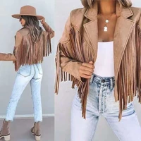 fringed bomber jacket women winter suede jackets fashion long sleeve turn down collar open stitch slim coat 2022 spring new