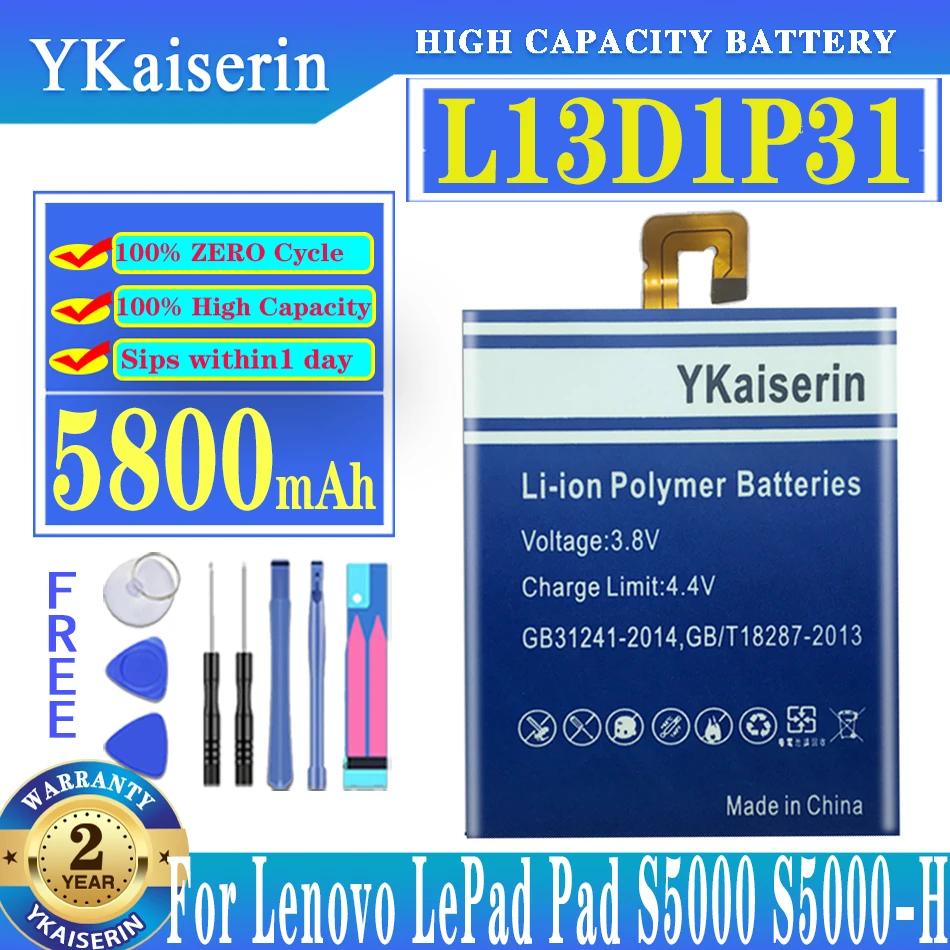 

YKaiserin L13D1P31 5800mAh Battery For Lenovo LePad Pad S5000 S5000-H Batteries + Free Tools