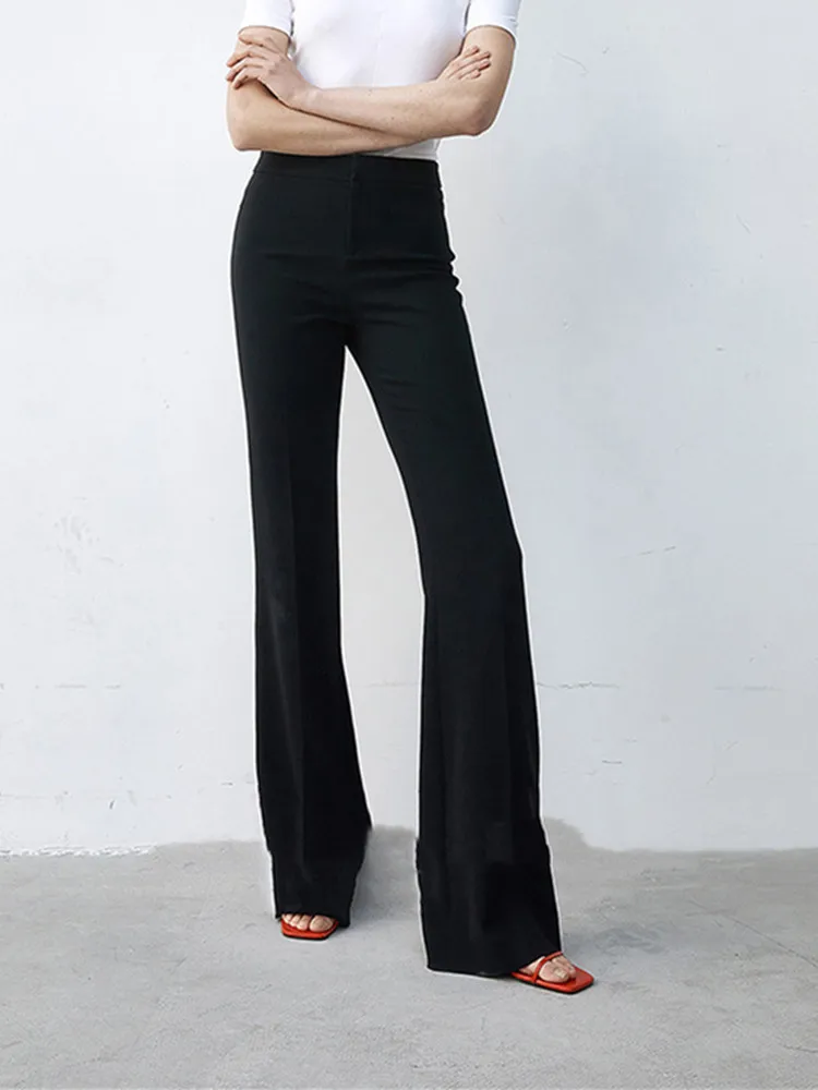 Women Classic Black Micro Flared Suit Pants All-Match High Waist Slim 2023 Early Autumn Ladies Long Trousers