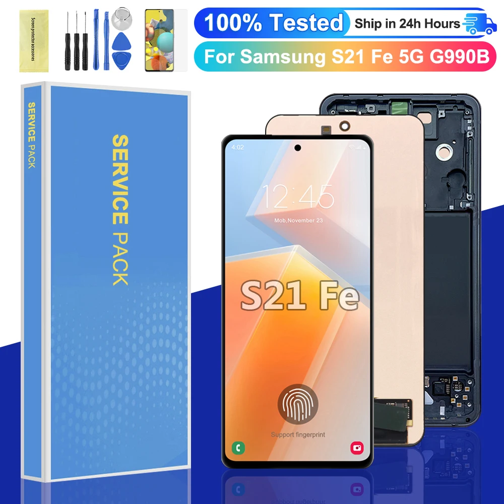 

Оригинальный сенсорный ЖК-экран 6,4 дюйма для Samsung Galaxy S21 FE, дигитайзер в сборе с рамкой для замены дисплея Samsung S21FE