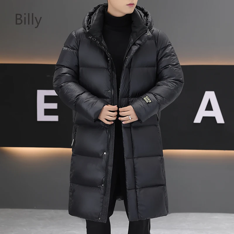 Длинный пуховик для мужчин дизайнерская зимняя куртка с подкладкой черный и