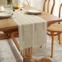 solid color hand woven hollow tassel tablecloth bohemian felt table runner dining table cover for wedding home decoration