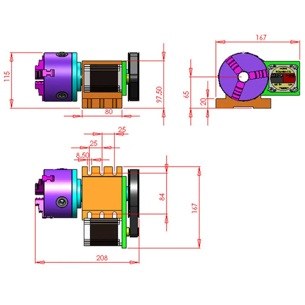 Ось ЧПУ ось А 100 мм 4-кулачковый патрон самоцентрирующийся ручной
