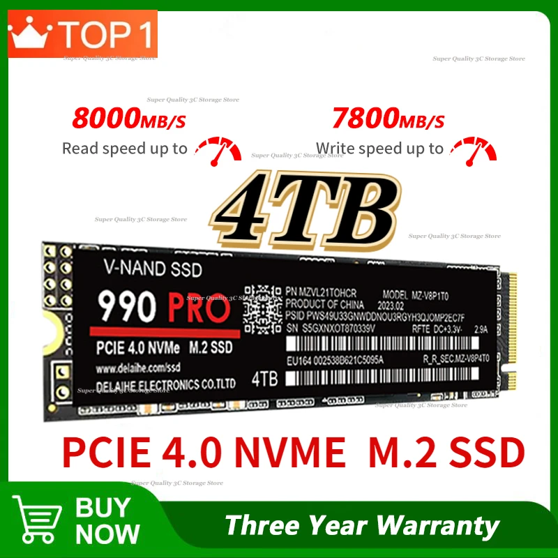 

Original 990 PRO NVMe SSD PCIe 4.0 M.2 2280 Internal Solid State Drive 1TB 2TB 4TB Hard Disk for Laptop Mini PC Gaming Computer