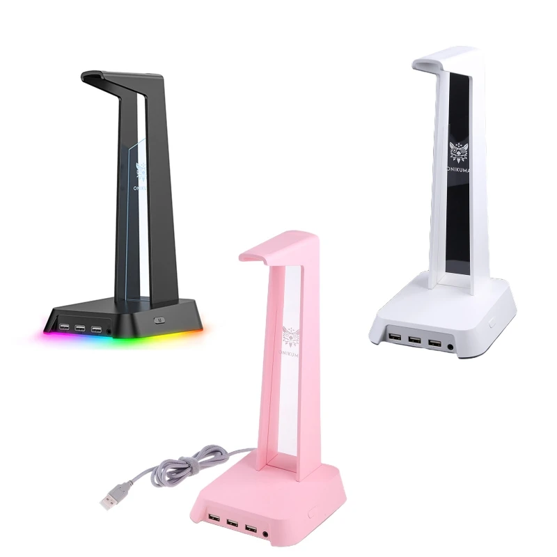 

RGB Headphones Stand with 3.5mm AUX and 3 USB Ports Portable Headset Holder for Gamer Desktop Table Game Earphone Drop Shipping