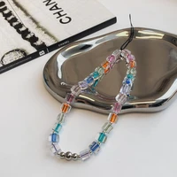 trendy acrylic beaded bracelet simple style mobile phone chain square pendant anti lost short lanyard female jewelry accessories