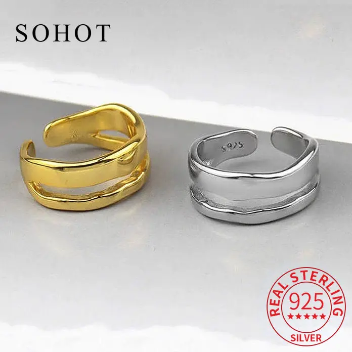 

Fashion 925 Sterling Silver Irregular Adjustable Ring For Fashion Women Party Minimalist Fine Jewelry Punk Accessories