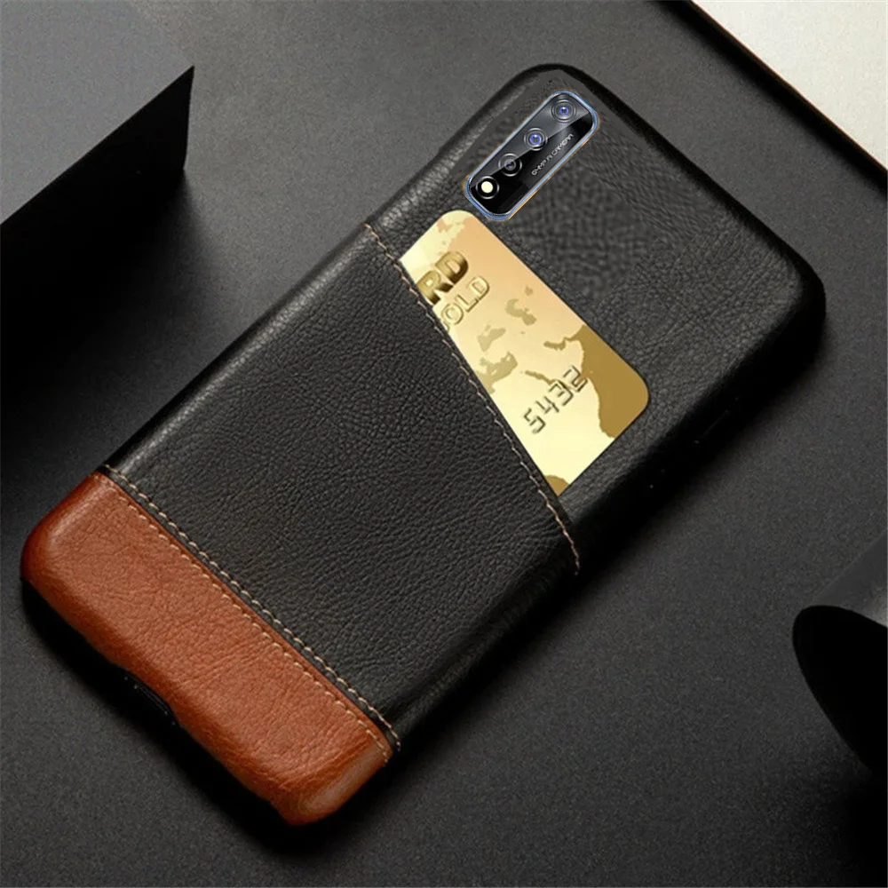 

For Realme Narzo 30 4G Case Mixed Splice PU Leather Credit Card Holder Cover for Realme Narzo 30 5G Phone Cover Funda Coque