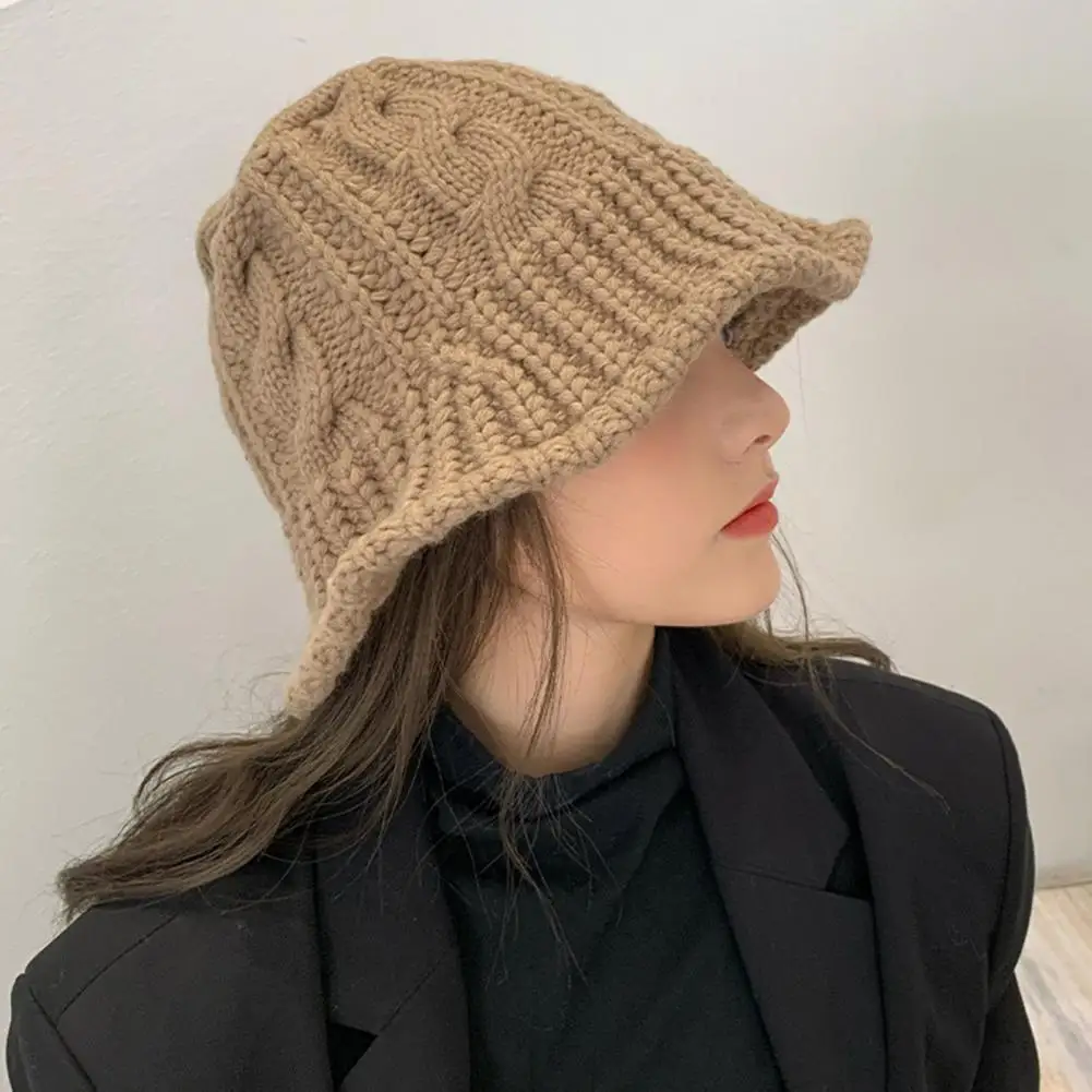 

Women's Fisherman Hat Breathable Twist Braid Solid Color Sun Protection Plush Bucket Cap Casual Lovely Hats for Autumn Winter