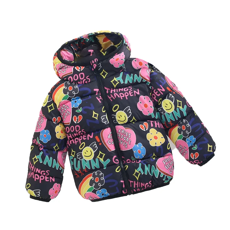 

2022 New Autumn Winter Children's Light Cotton Coat Boys Girls cartoon doodle Down Cotton Coat Hooded Baby Cotton Jacket1-6Y