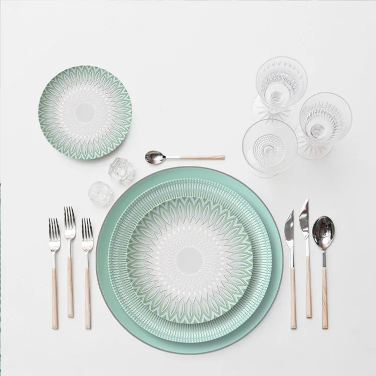 

Ins willow leaf design ceramic plate simple plant deformation pattern bone china dinner plate hotel wedding plate set
