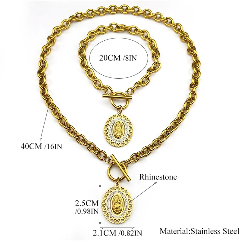 Сердце Девы Марии Богоматери Гваделупской ожерелье браслет комплект для женщин