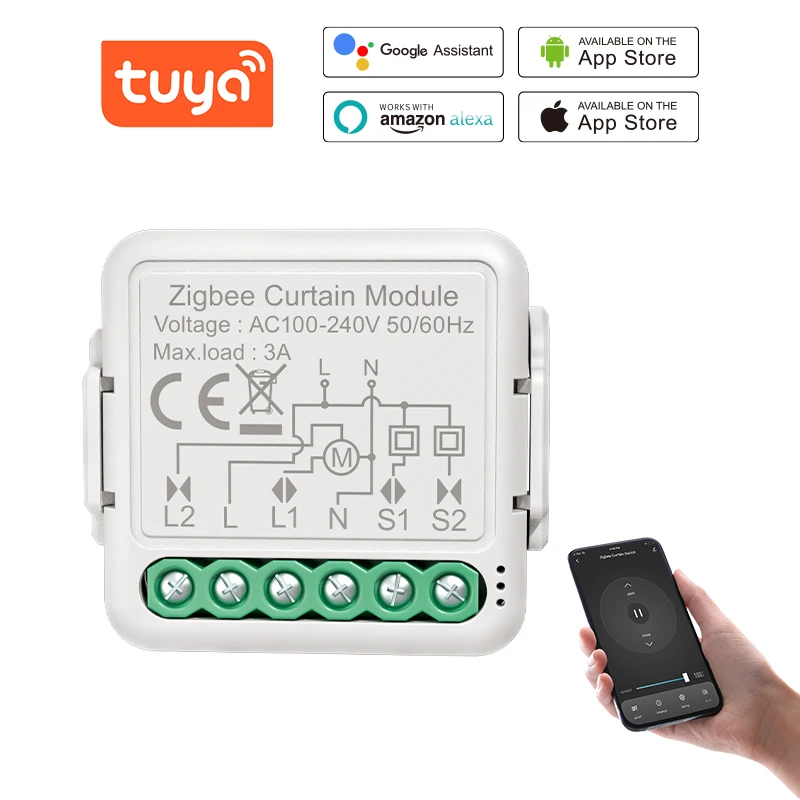 Модуль переключателя для штор Tuya ZigBee, модуль для рулонных жалюзи, работает с приложением Smart Home Life, Wi-Fi, Google Home, Alexa и голосовым управлением