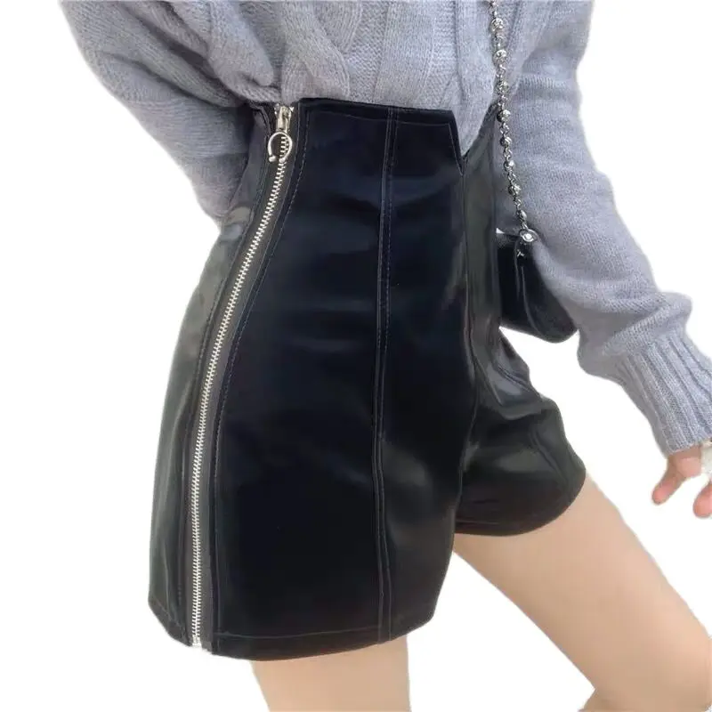 

Новые женские узкие модные прямые короткие сапоги из искусственной кожи на молнии с высокой талией и широкими штанинами