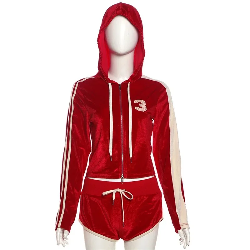 2024 осень-зима полосатый лоскутный бархатный комплект из 2 предметов женские