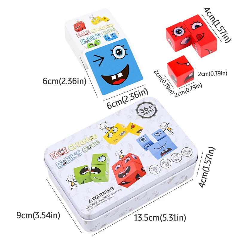 Кубик-конструктор с изображением лица настольная игра деревянная головоломка