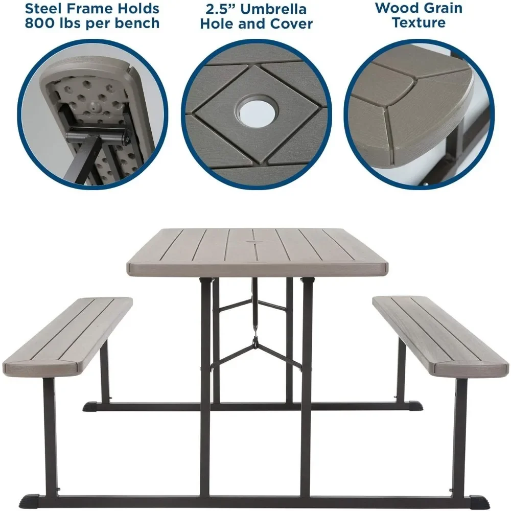 Уличный стол прямоугольной формы 6 футов складной для пикника серо-коричневый с