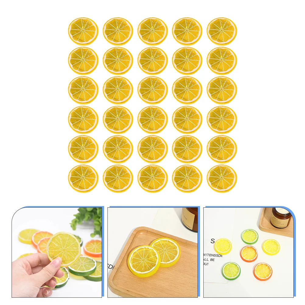 

30 Pcs Imitation Lemon Slice Table Decorations Simulation Slices Fruit Artificial Lime Decors Plastic Model Yellow tomato seeds