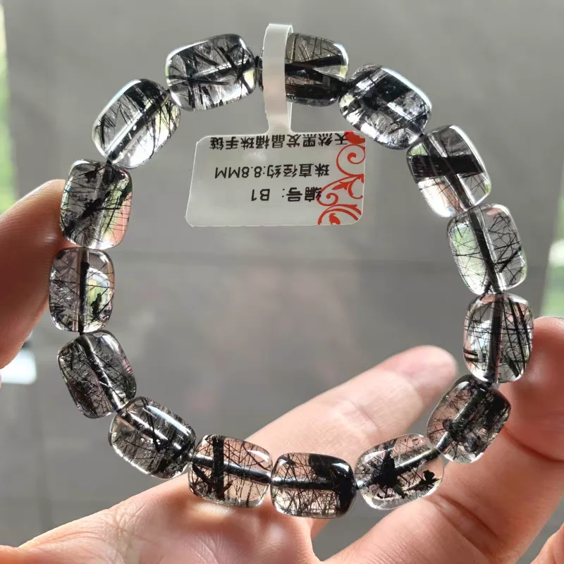 Натуральный черный рутилированный кварцевый браслет с прозрачным корпусом 13x10