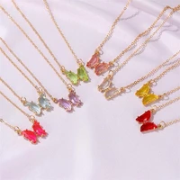 ydl trendy colorful butterfly necklaces for women crystal butterfly pendant chain necklace korean style fashion party jewelry