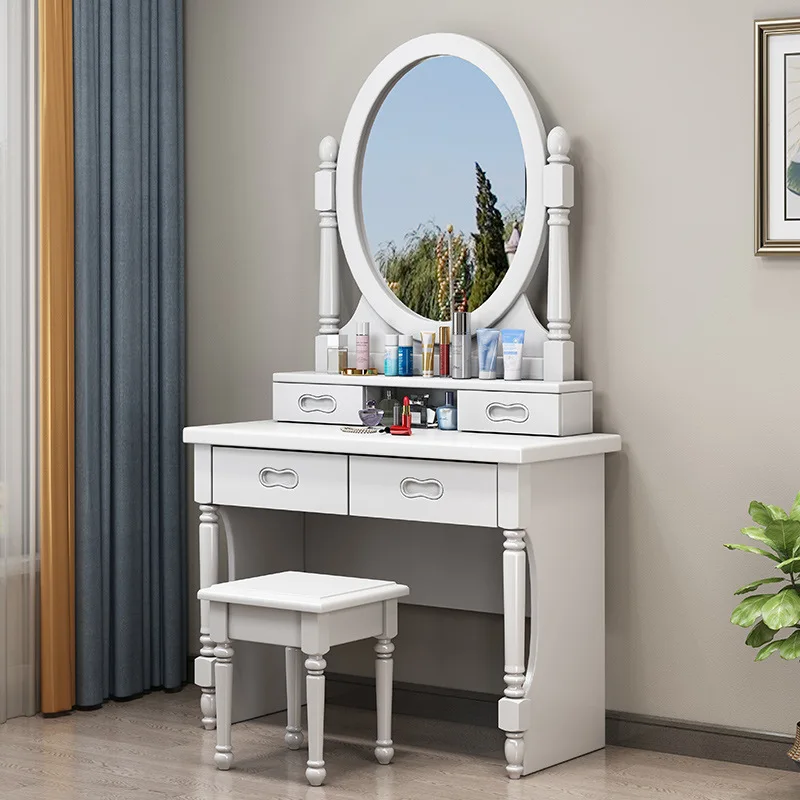 

American Simple Solid Wood Dressing Table Light Luxury Small Family Mini 1m Dressing Table White Multifunctional Storage Bedroom