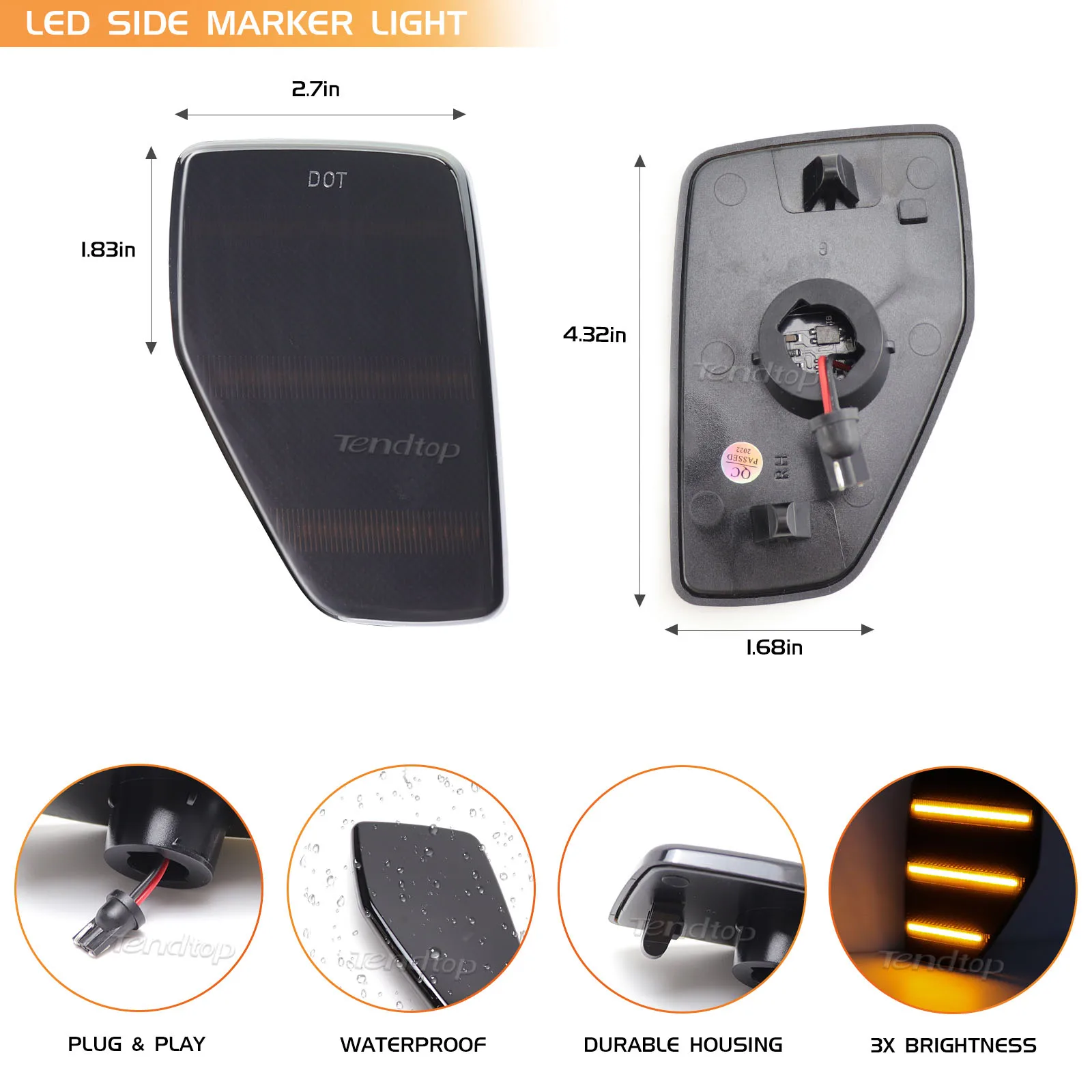 2 шт. светодиодные боковые габаритные фонари с дымчатыми линзами янтарные