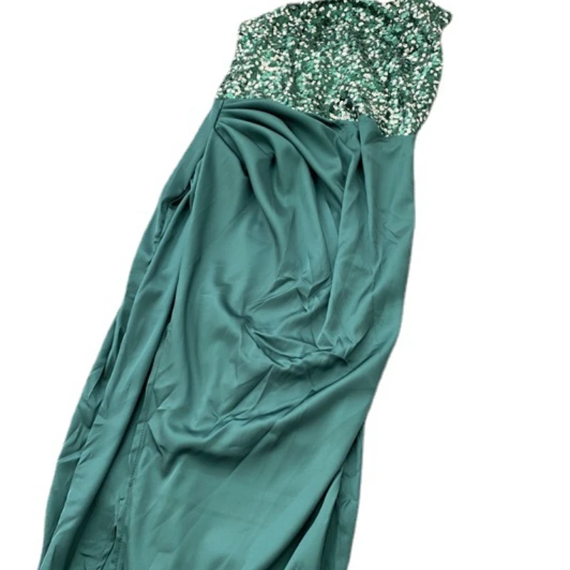 2022 New Luxury Sexy Green Sequin Fairy Long Sleeveless Fashion One Piece Temperament Mid-Length Evening Dress party dresses