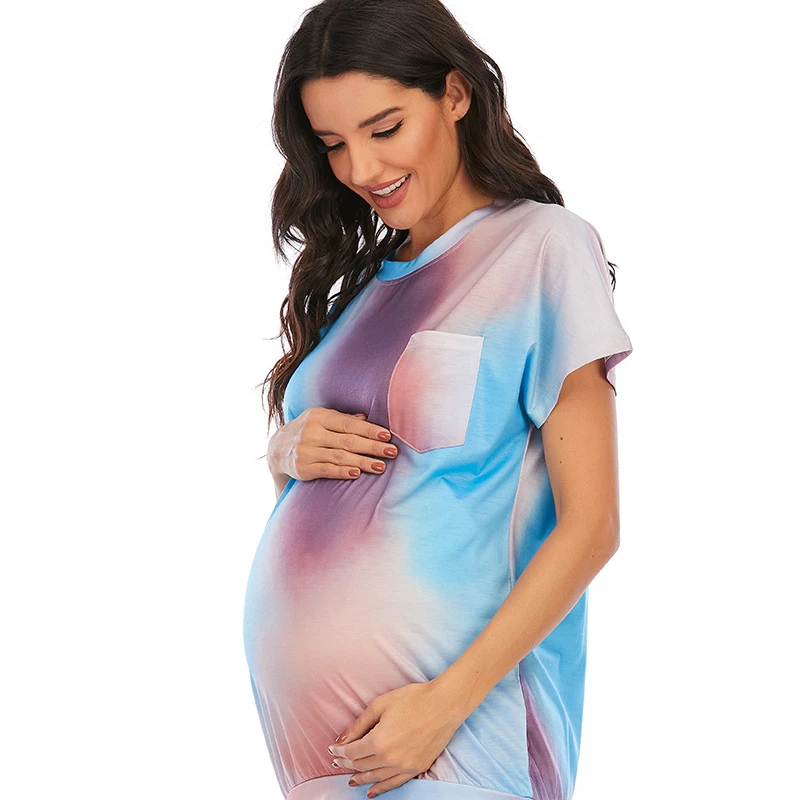 2022 summer maternity clothes  pregnancy new digital print gradient short sleeve maternity T-Shirt pregnancy announcement