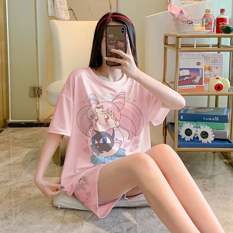 Милые женские пижамные комплекты с принтом Сейлор Мун летняя одежда для сна