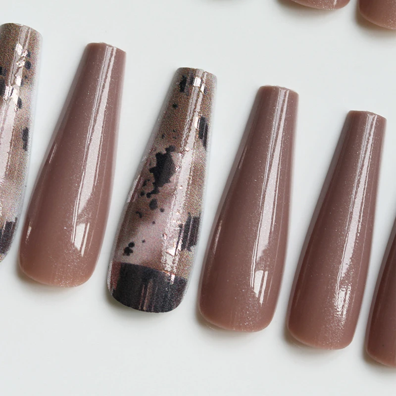 

30pcs Shiny Nail Patch Glue Type Removable Long Paragraph Fashion Manicure Save Time False Nail Patch