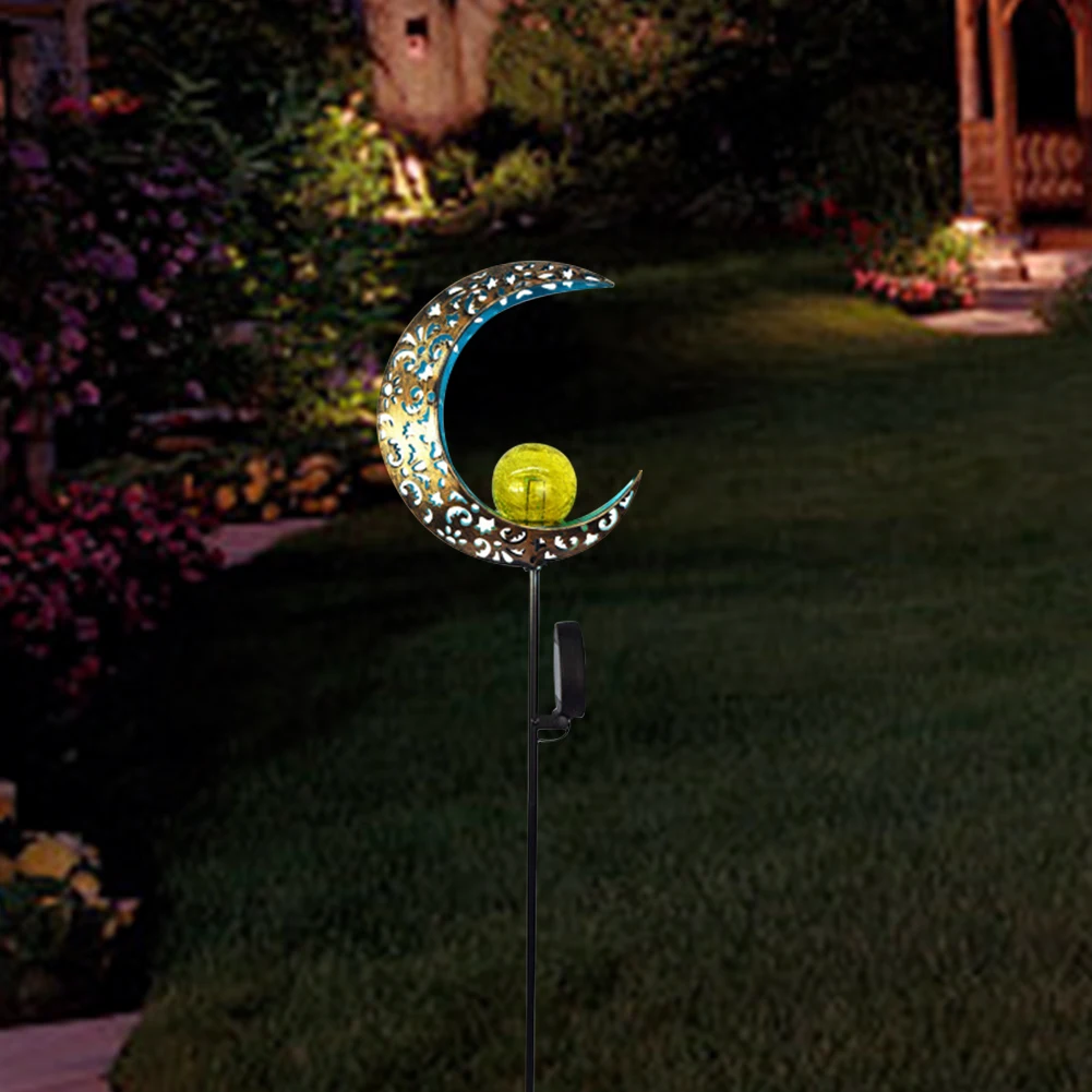 

LED Garden Light Courtyard Outdoor Lawn Decorative Stake Solar Powered Pathway Patio Retro Yard Crackle Glass Moon Waterproof