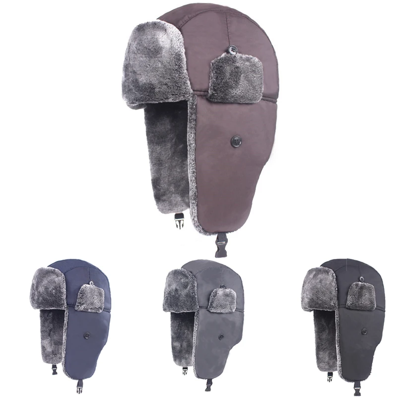 

Зимняя утепленная шапка унисекс, регулируемая шапка-ушанка с защитой ушей, русская Лыжная однотонная пушистая теплая шапка из искусственного меха для авиатора