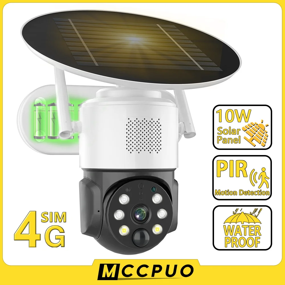 

Mccpuo 5MP 4G Solar Camera Outdoor PIR Humanoid Detection Battery WIFI PTZ IP Security Camera 30M Full Color Night Vision
